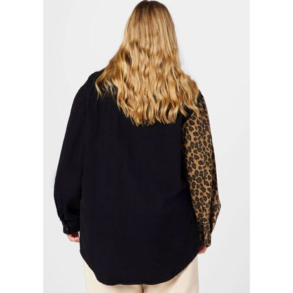 Missguided Womens Plus Size Leopard‎ Oversized Denim Shirt Black Size 16 NWT - Picture 4 of 10